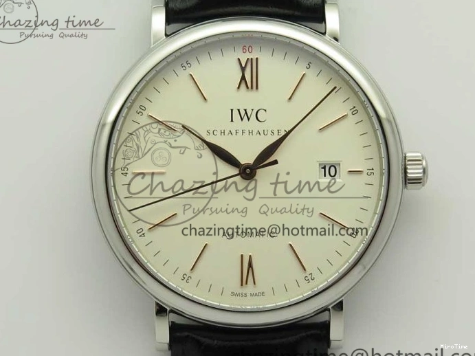 MIROTIME 1228 Portofino Automatic SS FKF 1:1 Best Edition White Dial RG Markers on Black Leather Strap A Stretchable 7141